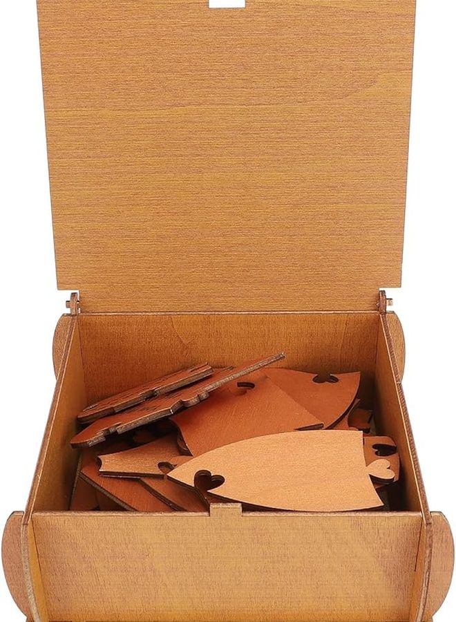 Light Brown Wooden Box Heart Shape Jigsaw Puzzle Birthday Present Wedding Souvenir - Image 1